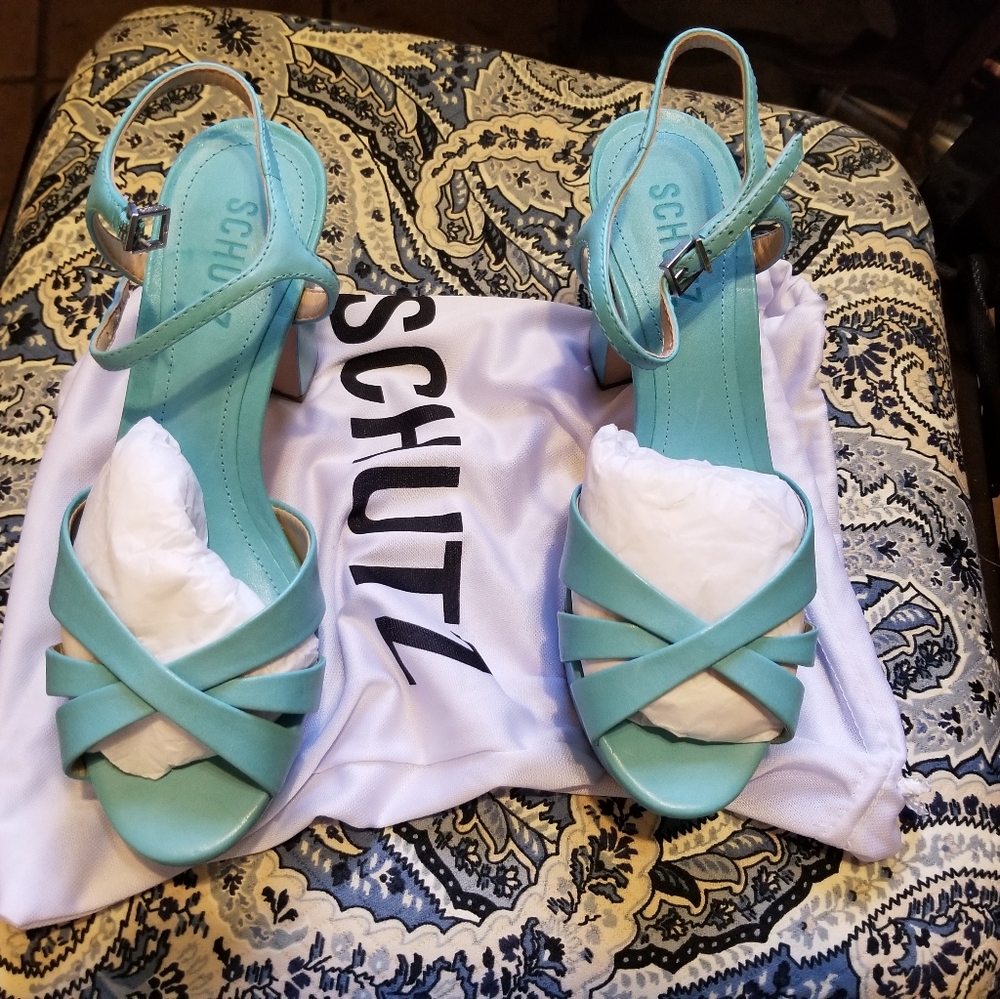 Schutz Raffa Aqua Strappy Heels